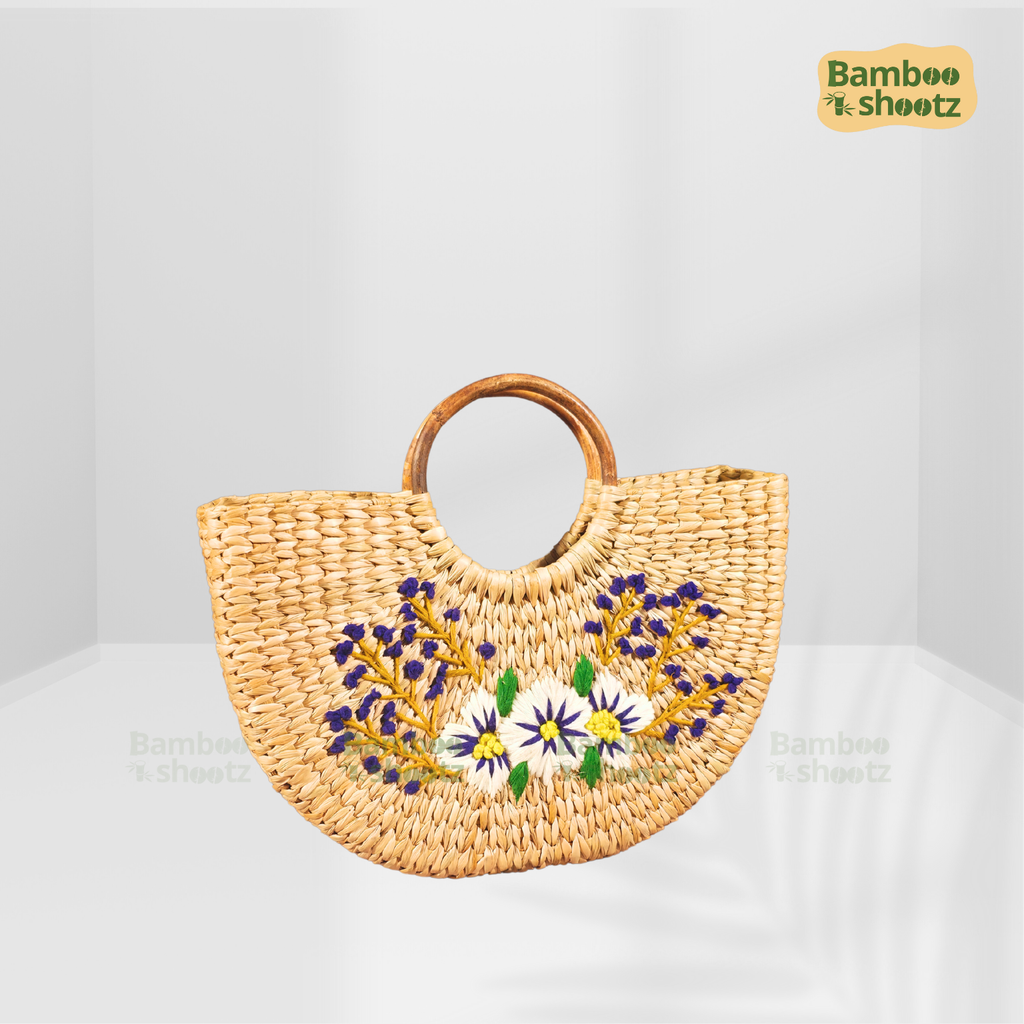 Kouna grass U Bag Floral White&Purple