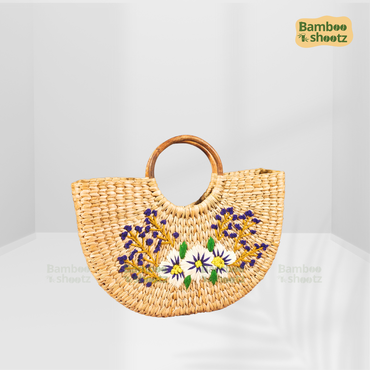 Kouna grass U Bag Floral White&Purple