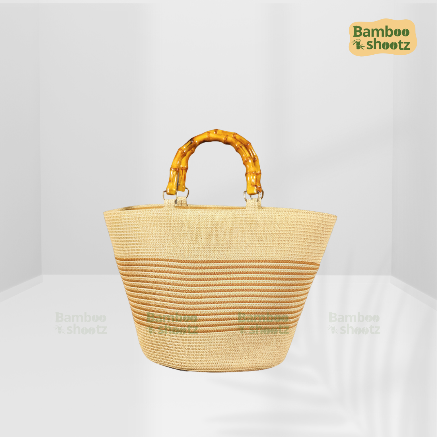 Kouna Grass Seagrass Beige & White Beach Bag Short Handle