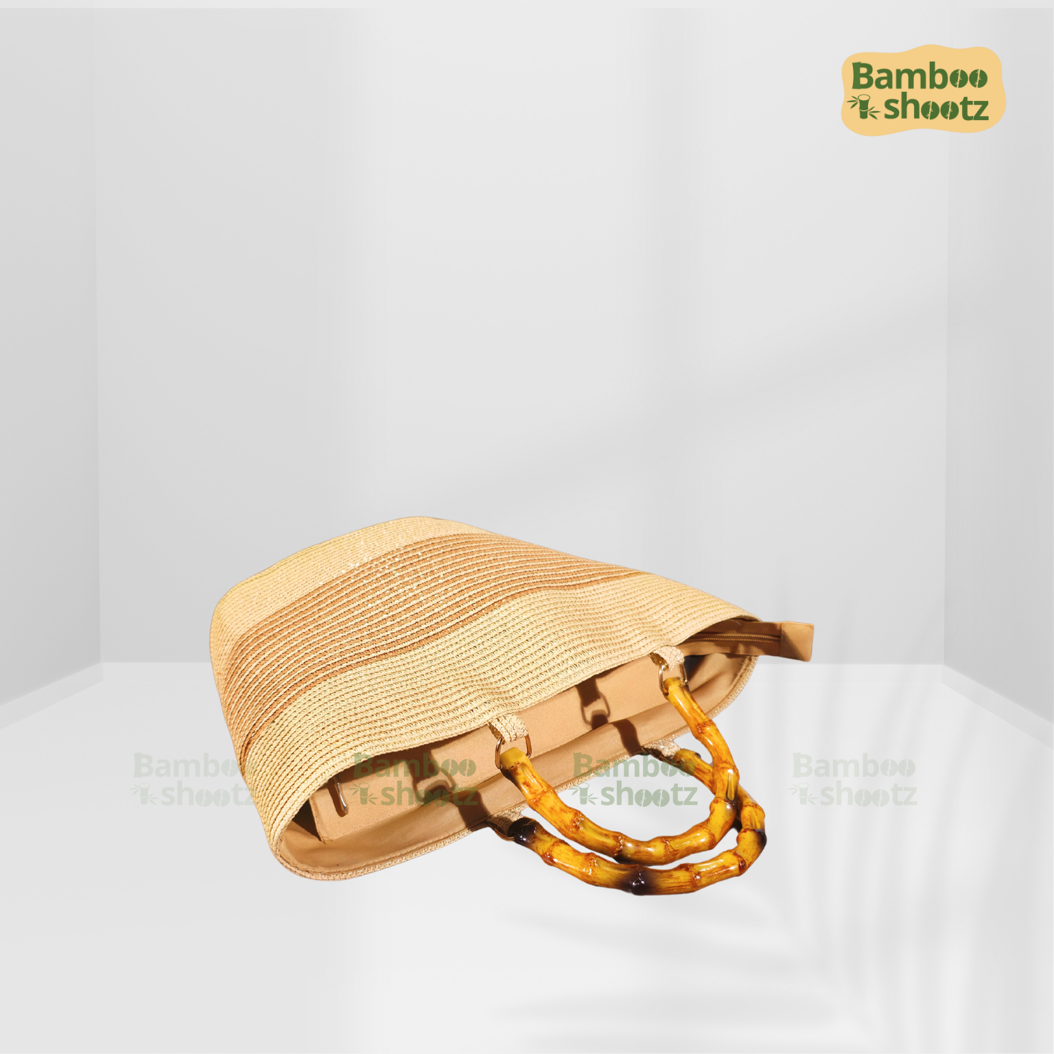 Kouna Grass Seagrass Beige & White Beach Bag Short Handle