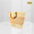 Kouna Grass Seagrass Beige & White Beach Bag Short Handle