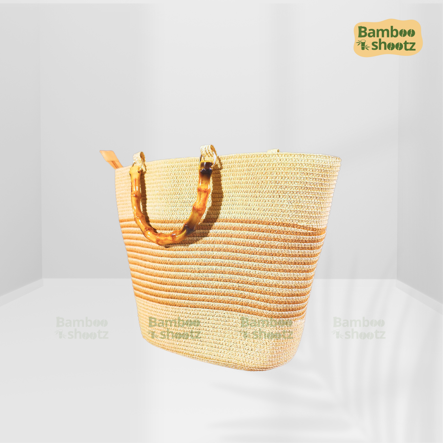 Kouna Grass Seagrass Beige & White Beach Bag Short Handle