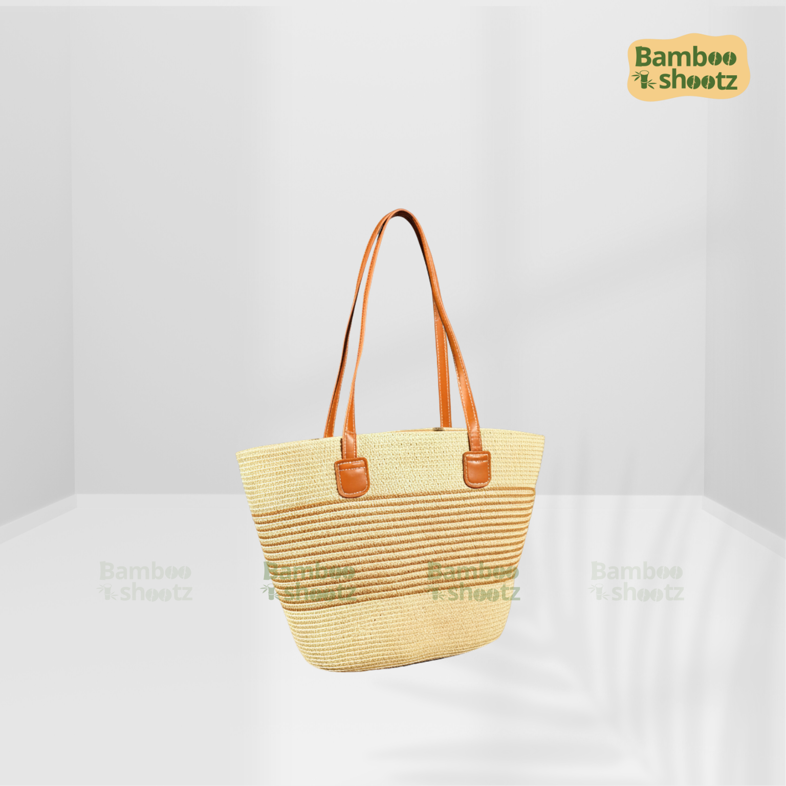 Kouna Grass Seagrass Beige & White Beach Bag Long Tote