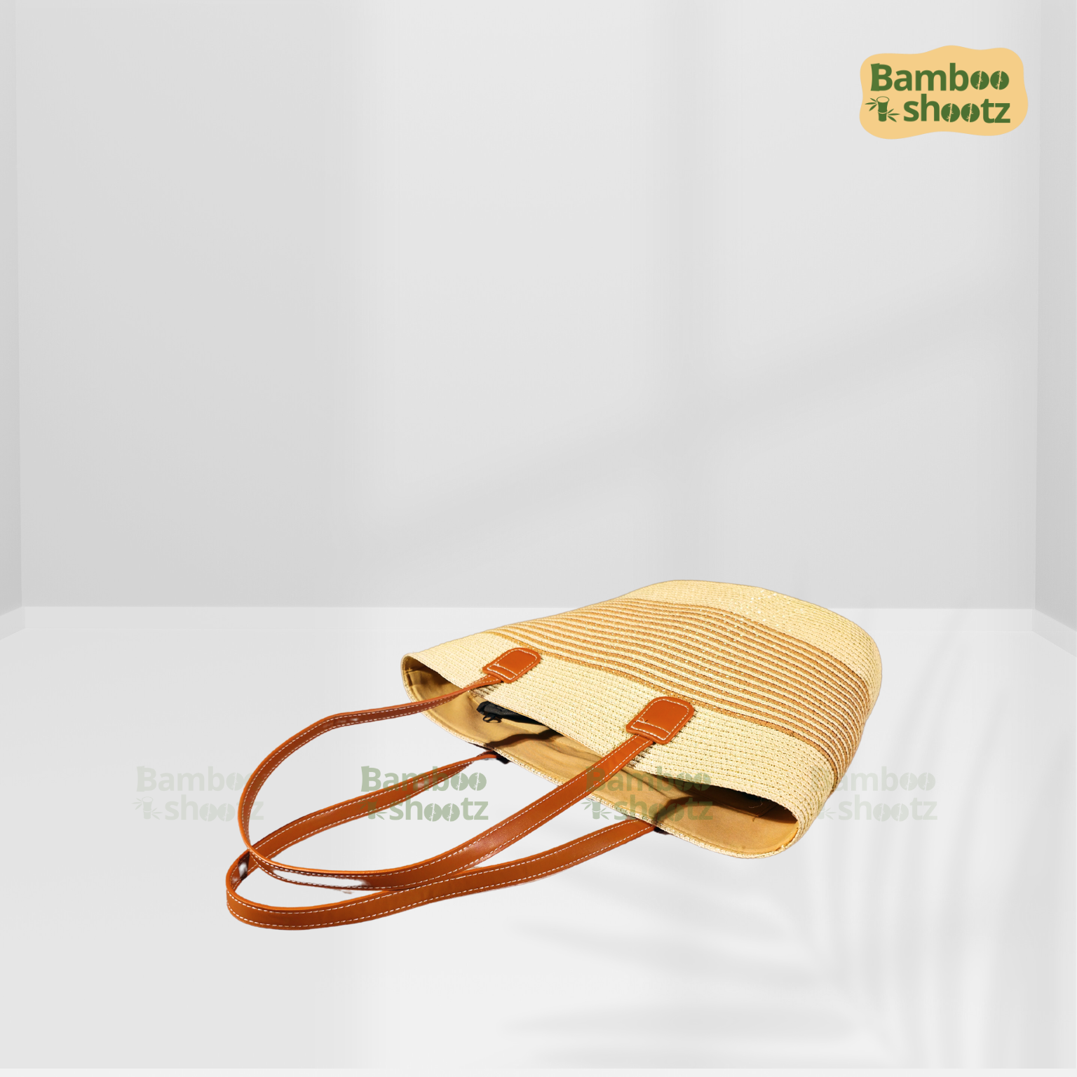Kouna Grass Seagrass Beige & White Beach Bag Long Tote