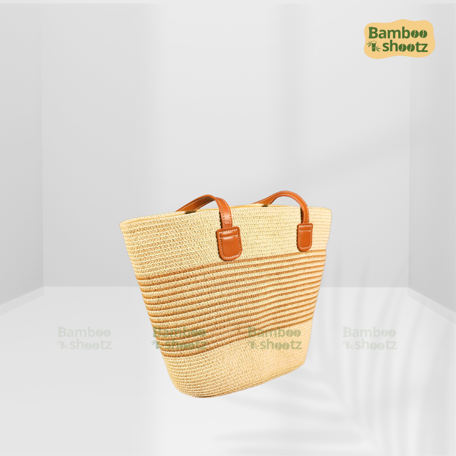 Kouna Grass Seagrass Beige & White Beach Bag Long Tote