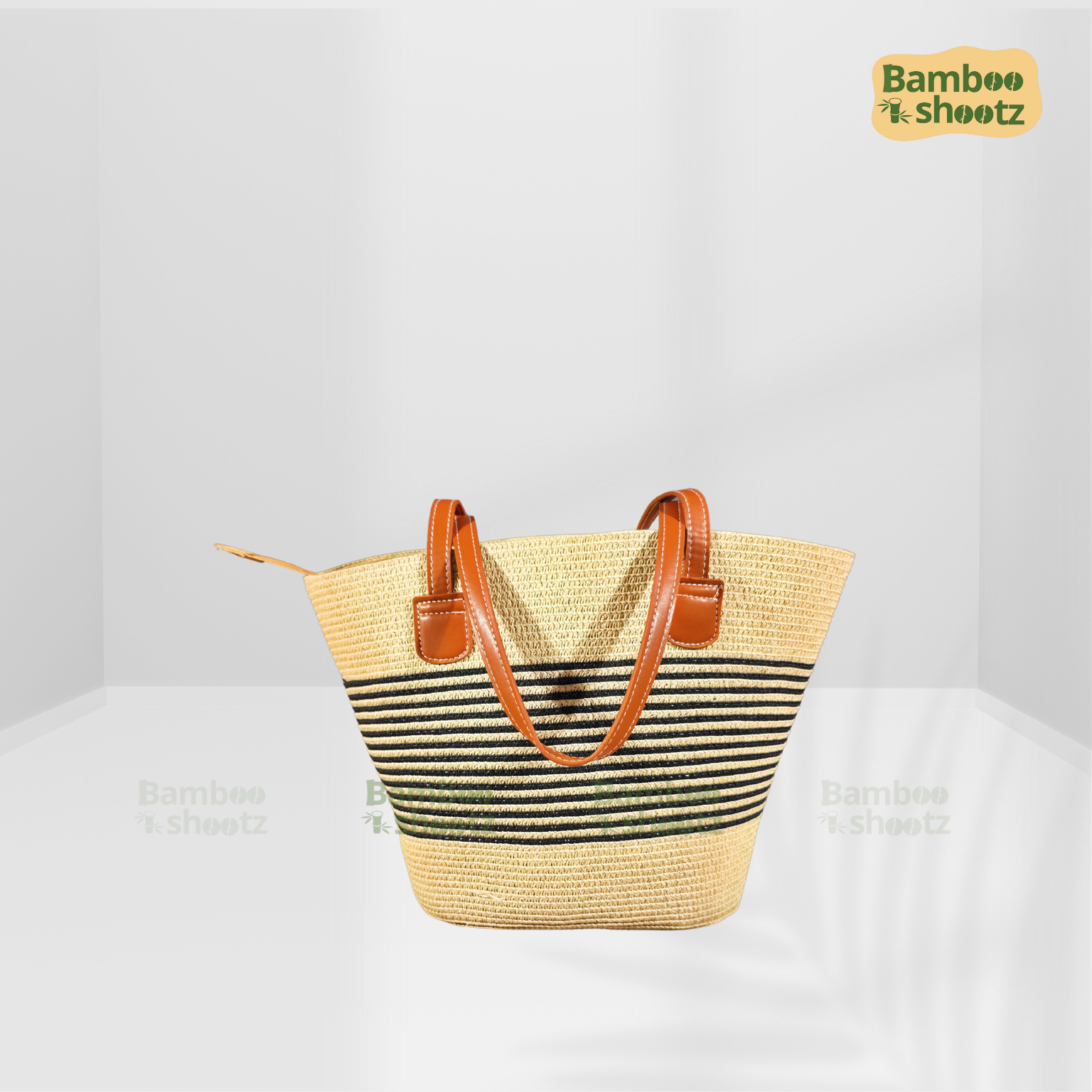 Kouna Grass Seagrass Beige & Black Beach Bag