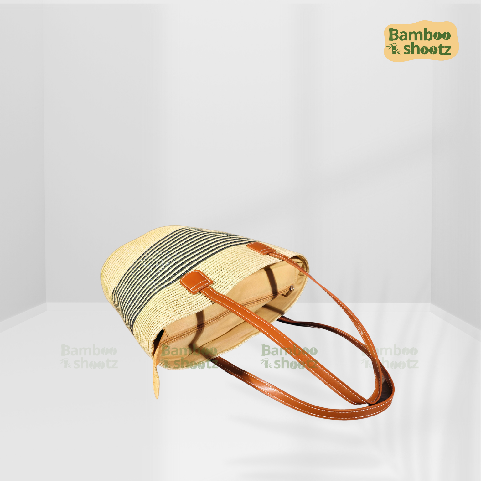 Kouna Grass Seagrass Beige & Black Beach Bag